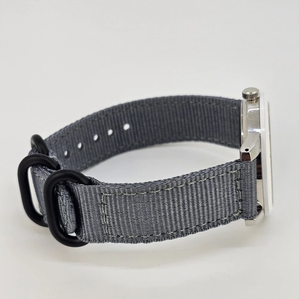 38MM Men's Watch Cream‎ Dial New Gray Nylon Bands New Battery